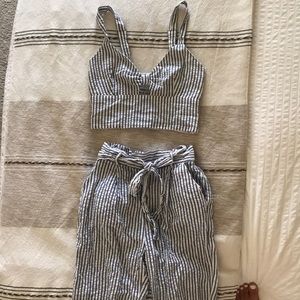 Two piece blue and white stripe set